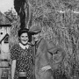 Helen with cousin Leibe in front of a haystack in the<br />Grossman yard in Venif.  Leibe was Helen's first cousin.  Both<br />survived the war.